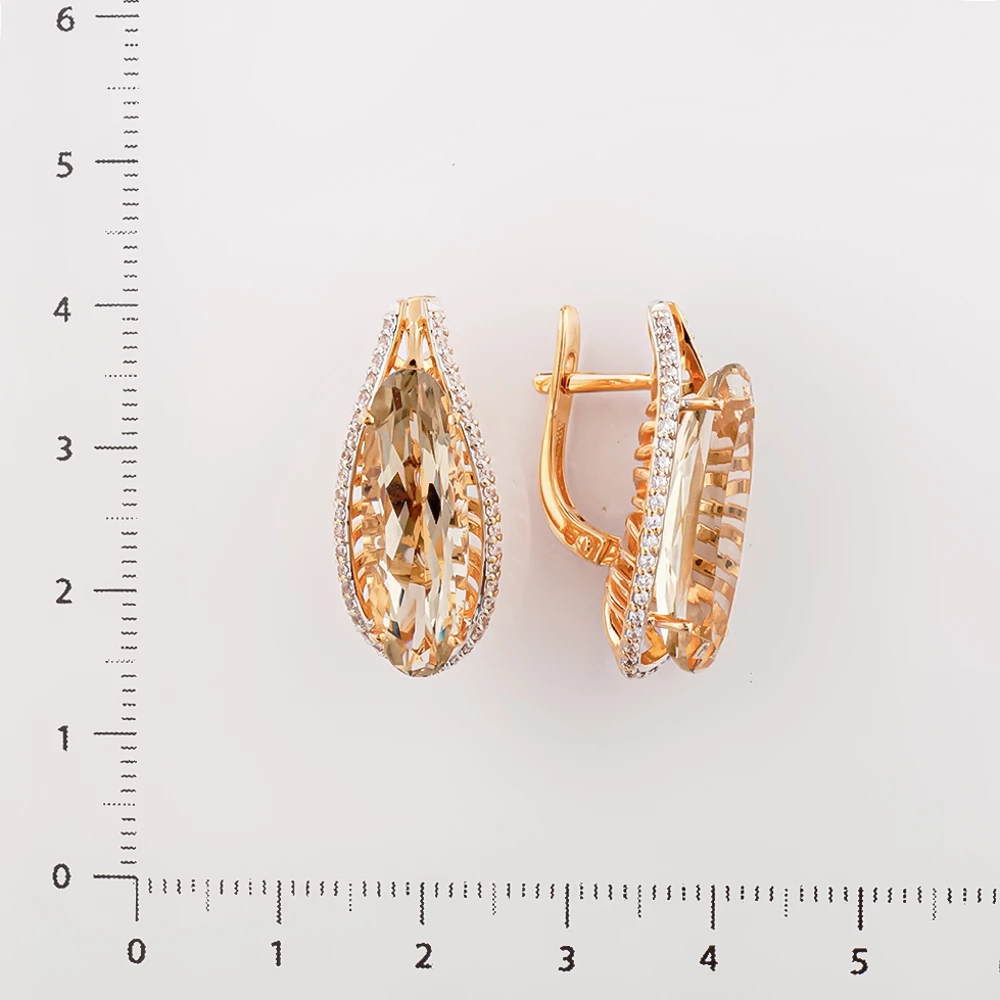 Серьги с ситаллом из красного золота 585 пробы