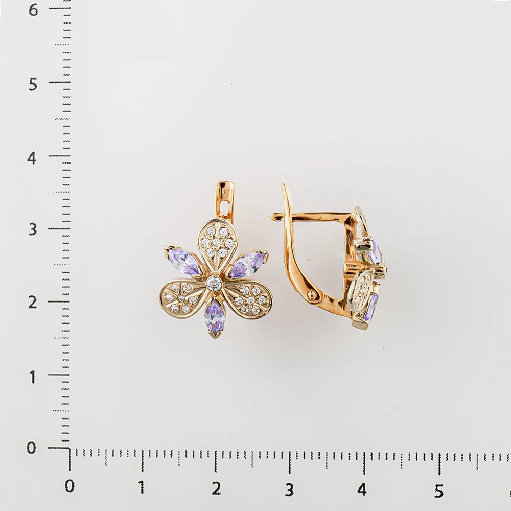Серьги с фианитом из красного золота 585 пробы