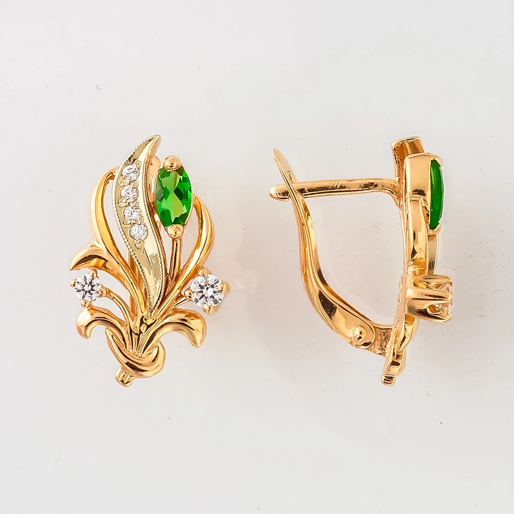 Серьги с ситаллом из красного золота 585 пробы