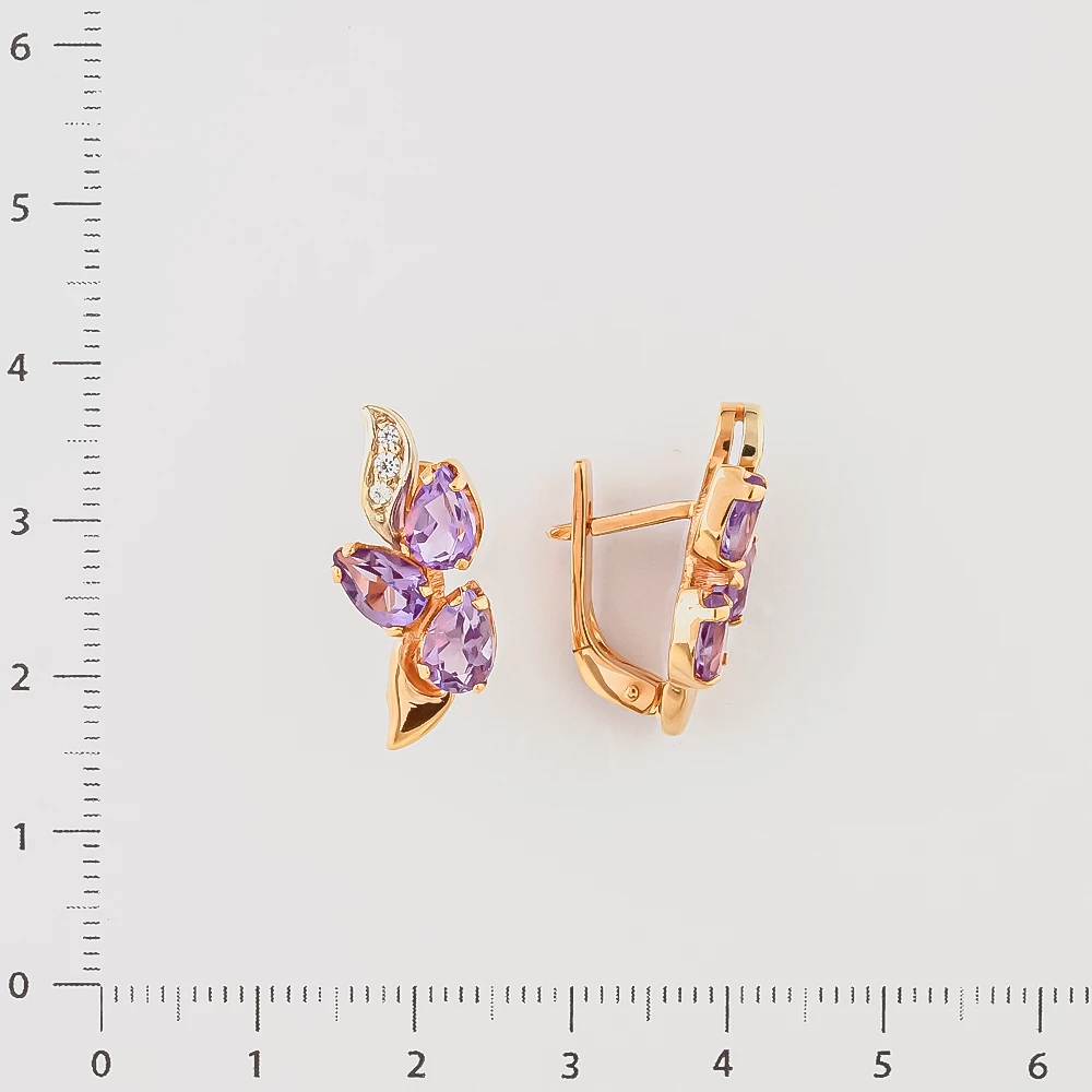Серьги с аметистом из красного золота 585 пробы