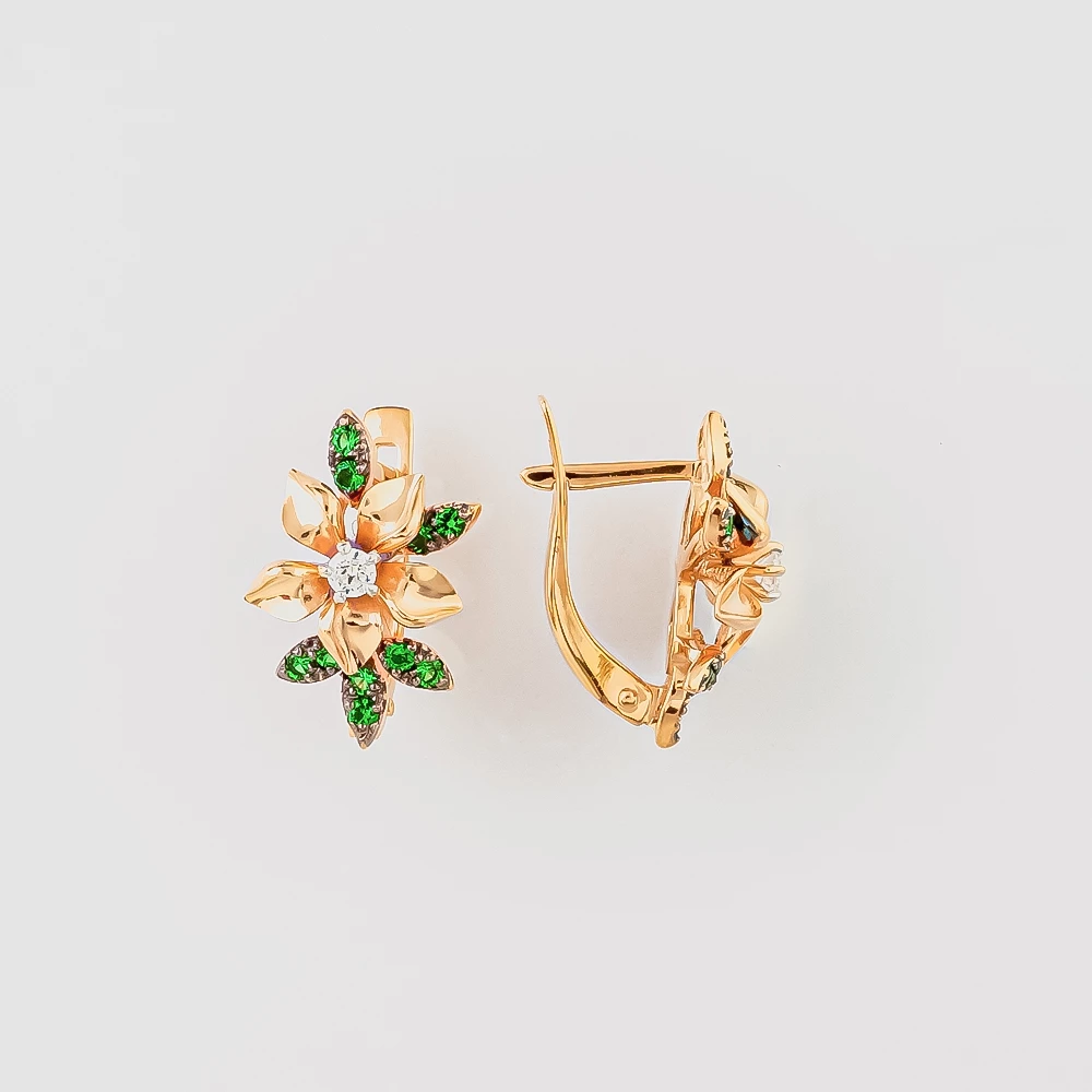 Серьги с ситаллом из красного золота 585 пробы