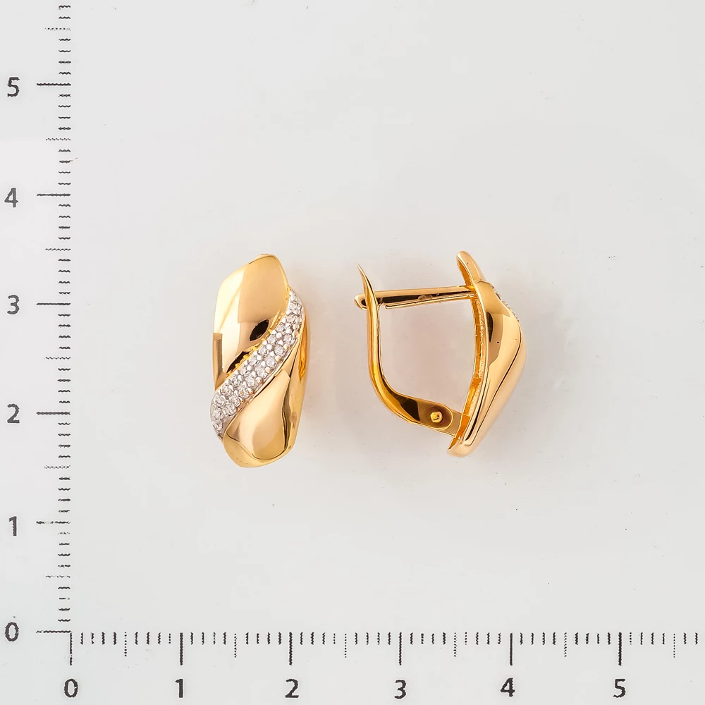 Серьги с фианитом из красного золота 585 пробы