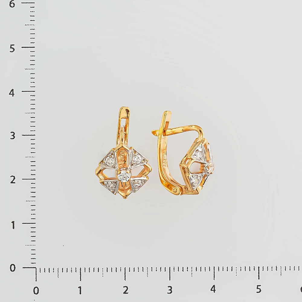Серьги с фианитом из красного золота 585 пробы