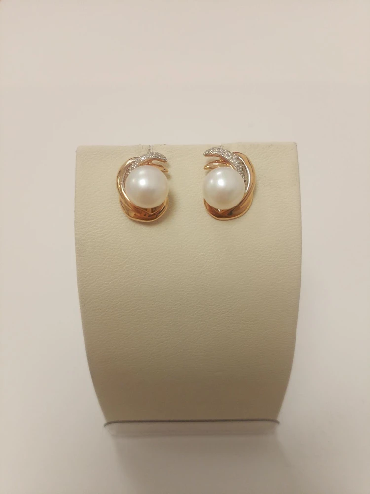 Серьги с культивированным жемчугом из красного золота 585 пробы