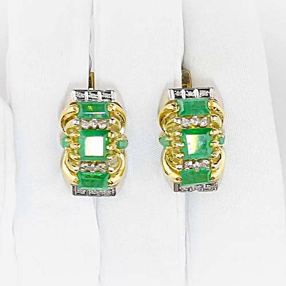 Серьги с изумрудом из желтого золота 500 пробы 1