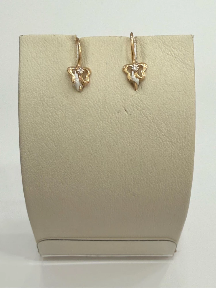 Серьги с фианитом из красного золота 585 пробы