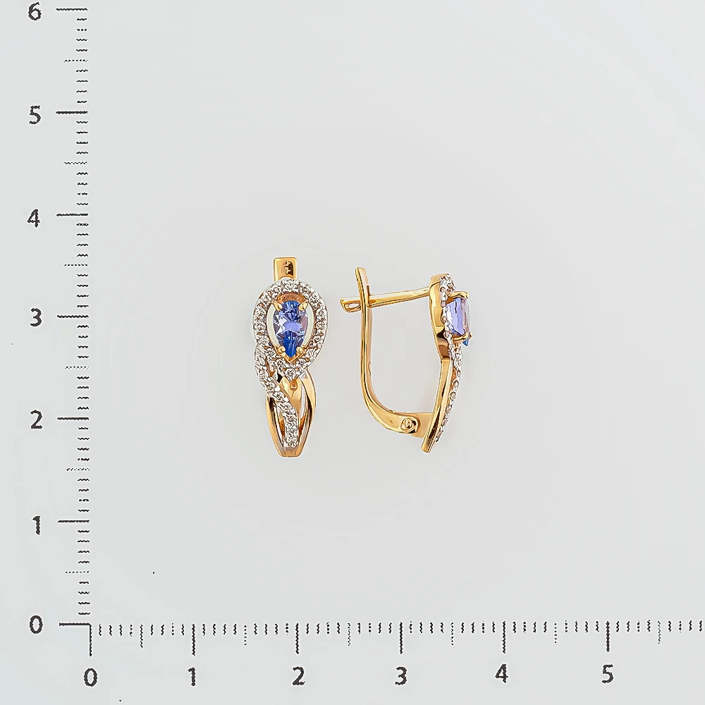 Серьги с фианитом из красного золота 585 пробы
