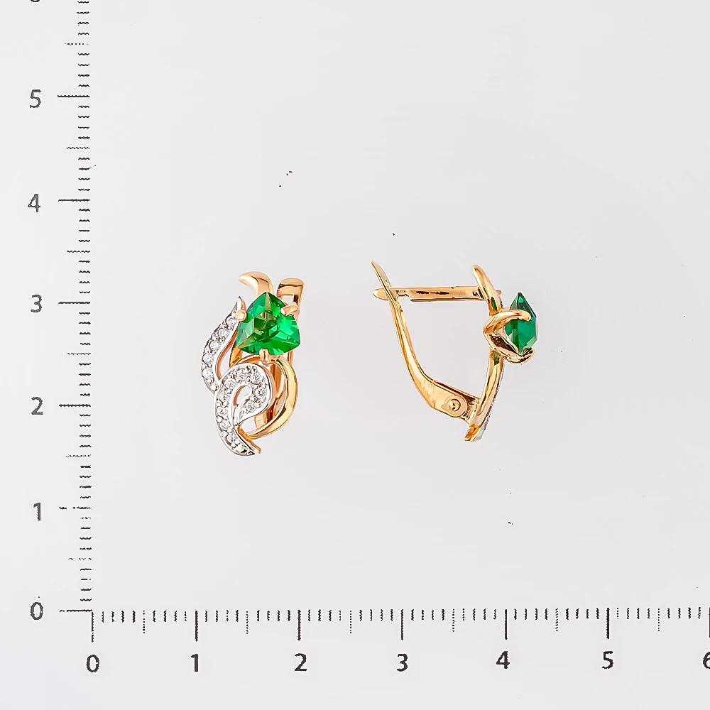 Серьги с изумрудом синтетическим из красного золота 585 пробы