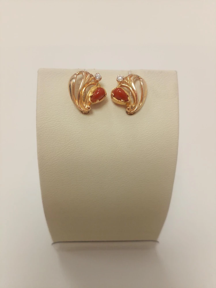Серьги с кораллом из красного золота 585 пробы