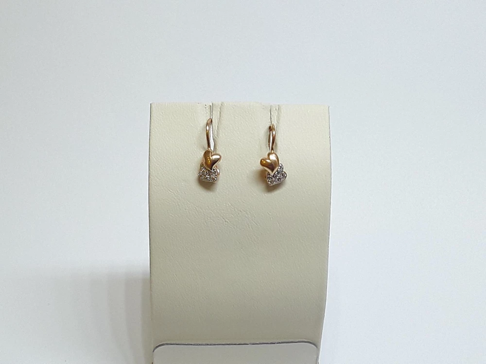 Серьги с фианитом из красного золота 585 пробы