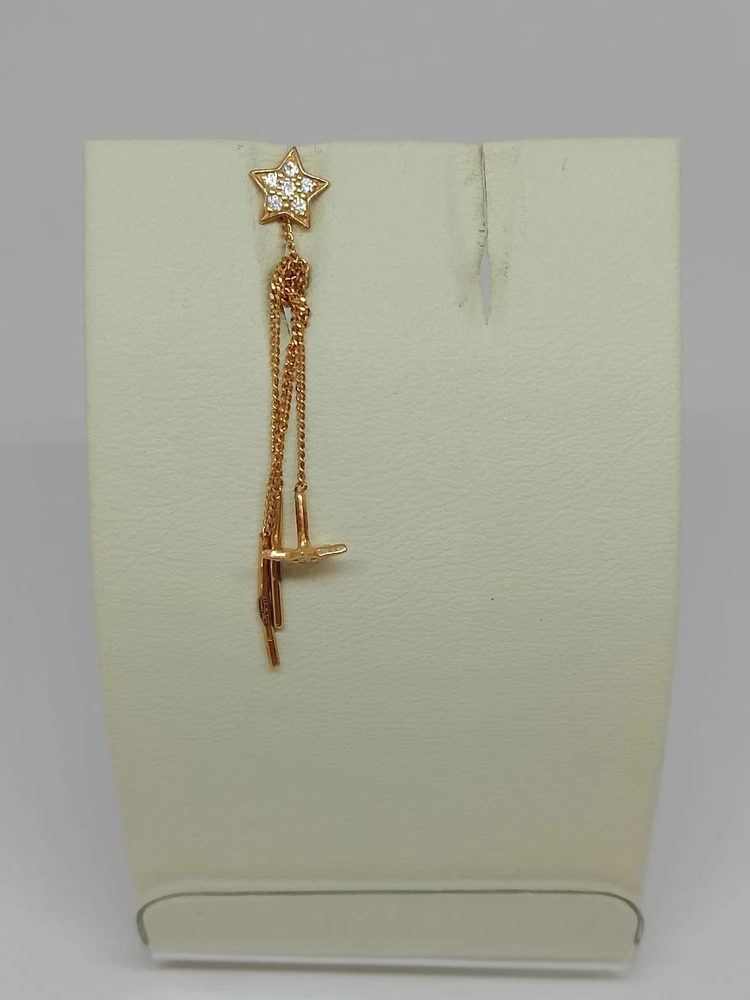 Серьги-продевки с фианитом из красного золота 585 пробы