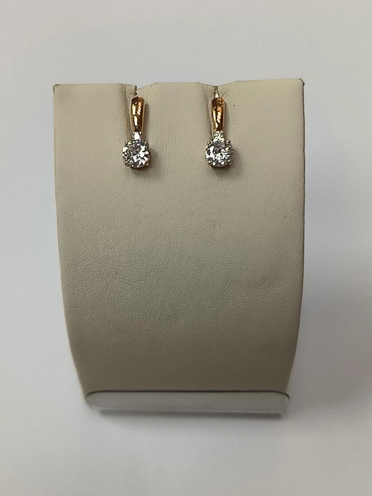 Серьги с фианитом из красного золота 585 пробы
