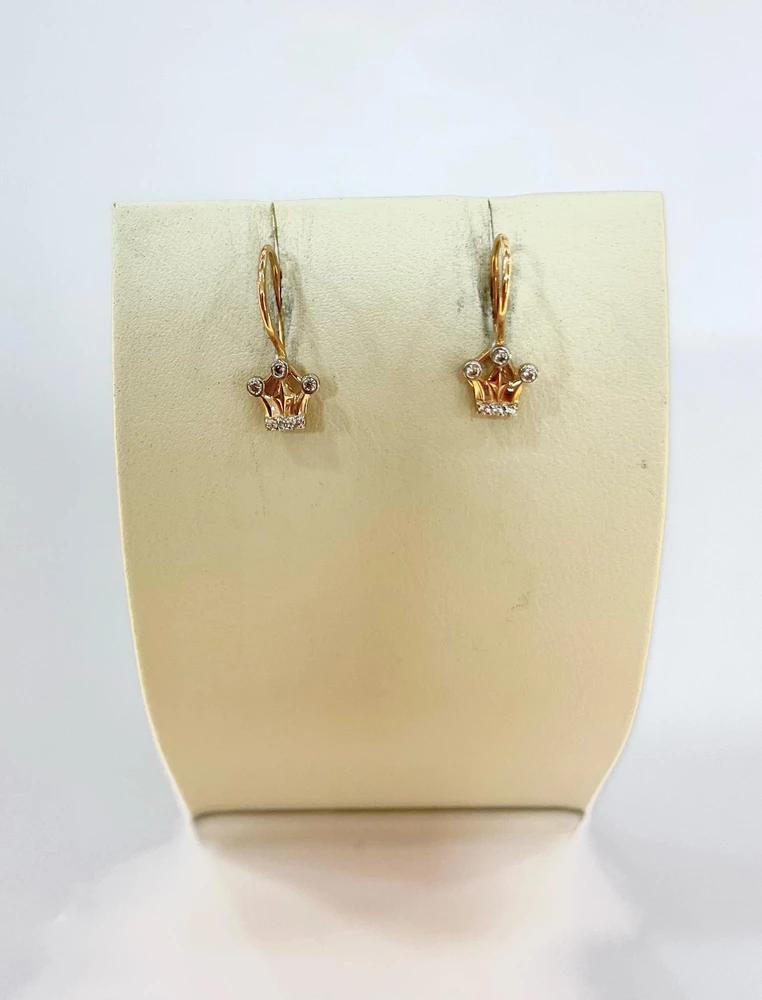 Серьги с фианитом из красного золота 585 пробы