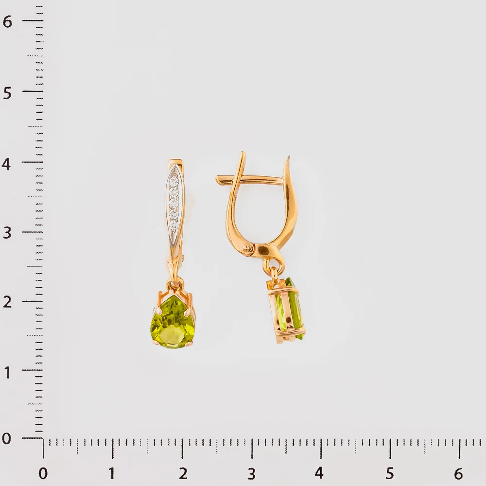 Серьги с хризолитом из красного золота 585 пробы