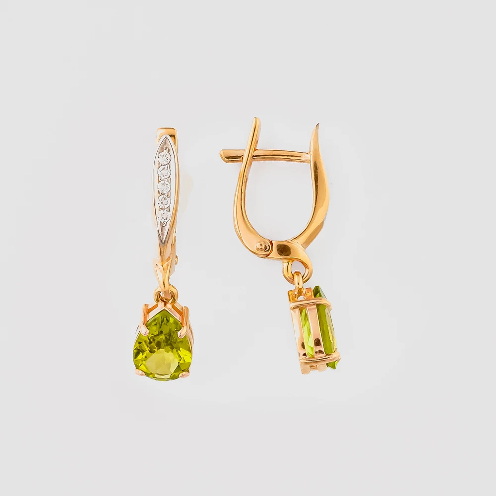 Серьги с хризолитом из красного золота 585 пробы