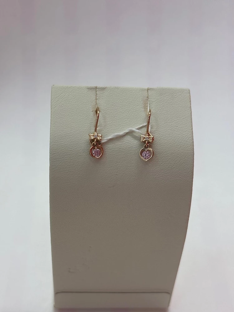 Серьги с фианитом из красного золота 585 пробы