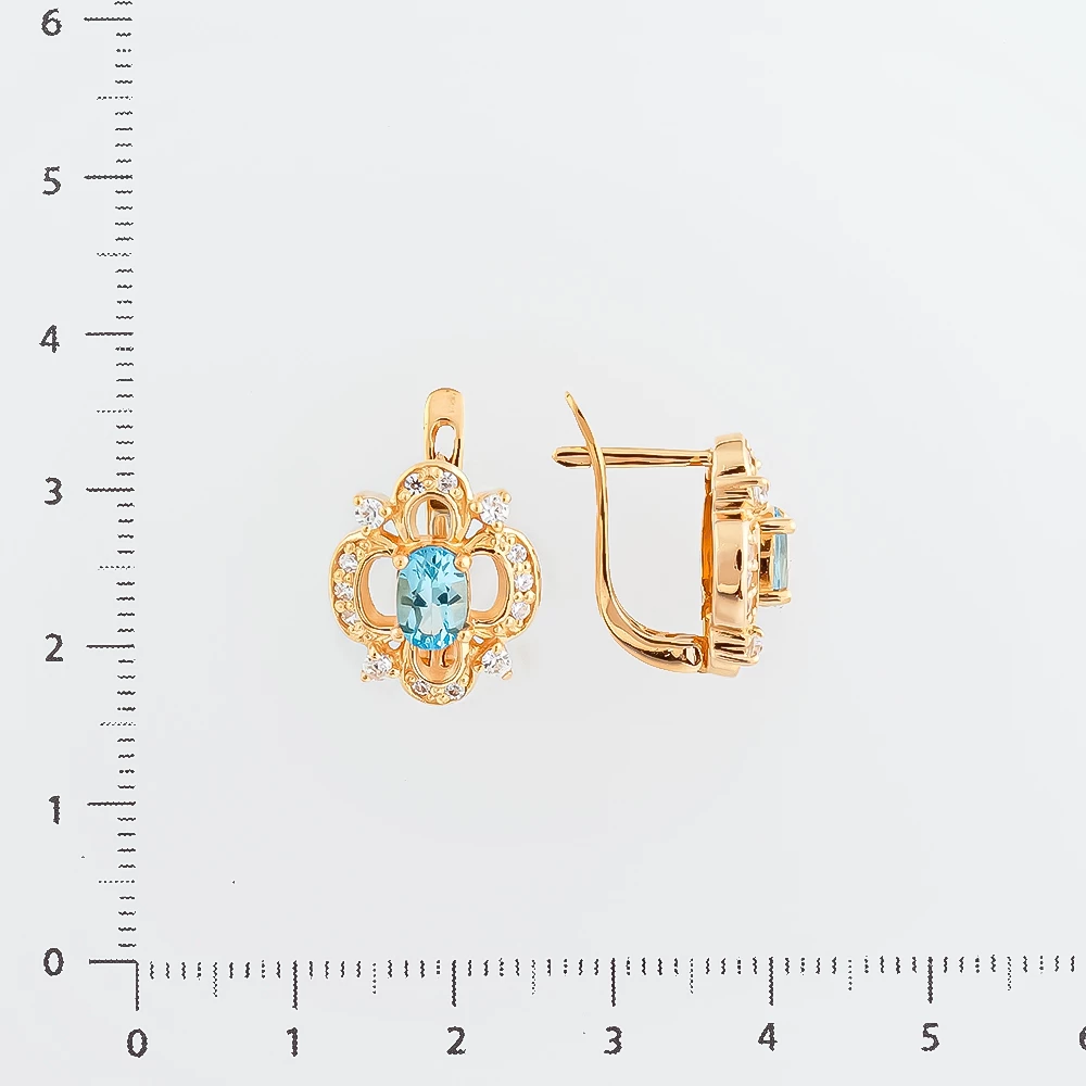 Серьги с топазом из красного золота 585 пробы