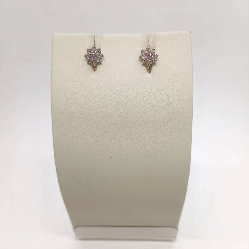 Серьги с фианитом из красного золота 585 пробы