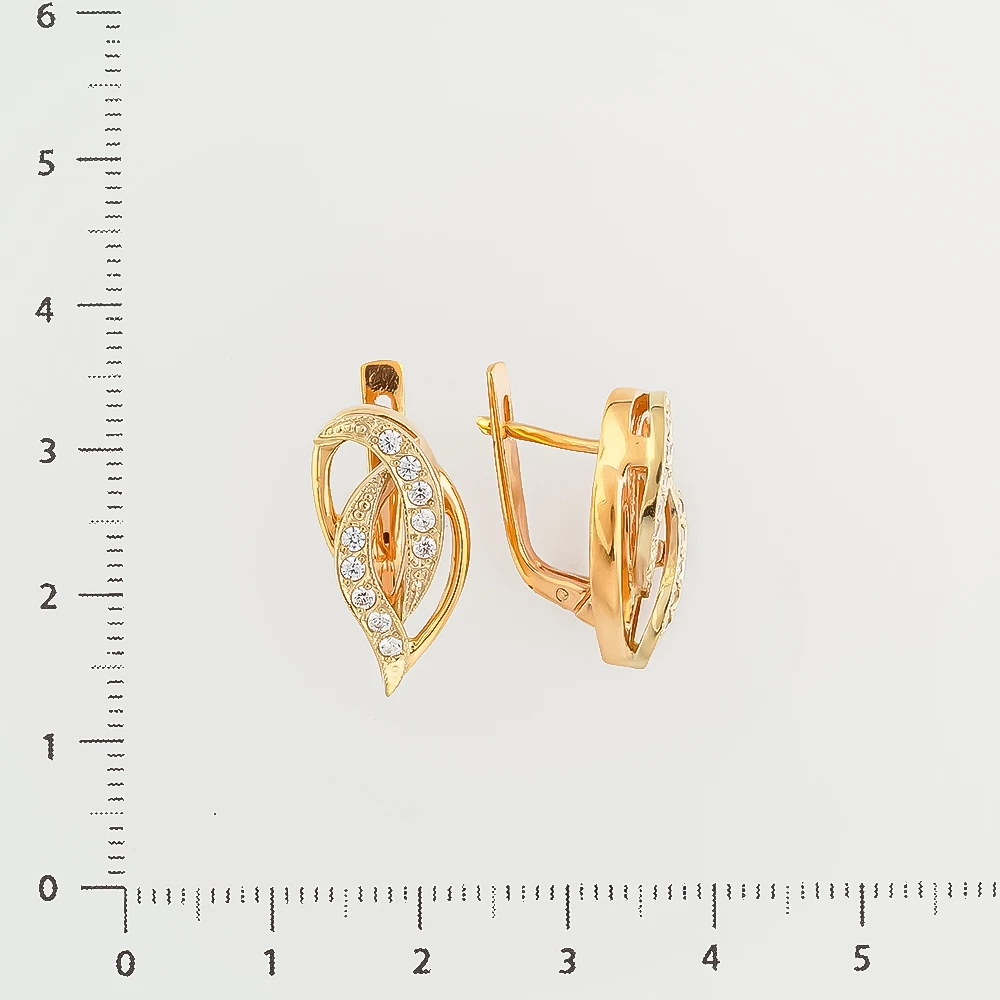 Серьги с фианитом из красного золота 585 пробы