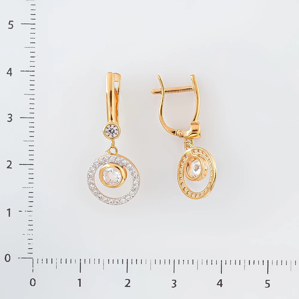 Серьги с фианитом из красного золота 585 пробы