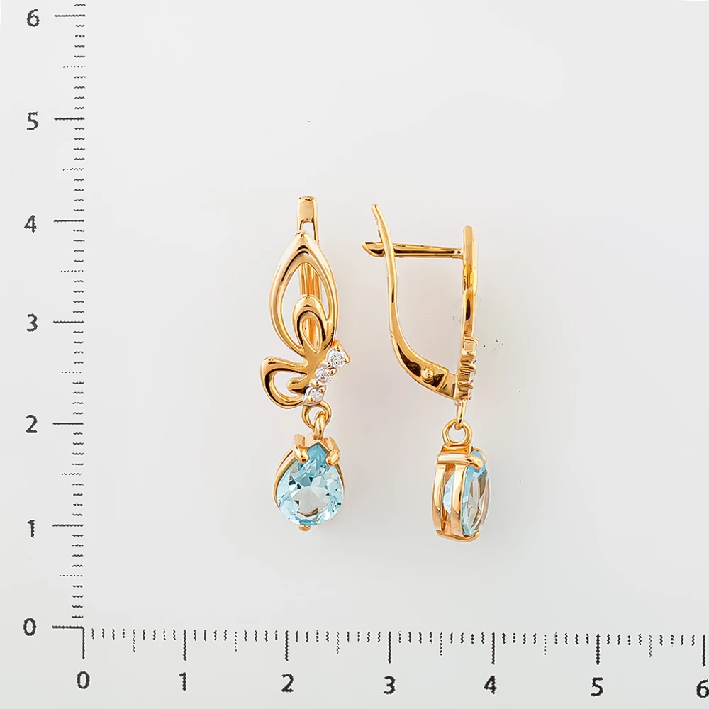Серьги с топазом из красного золота 585 пробы