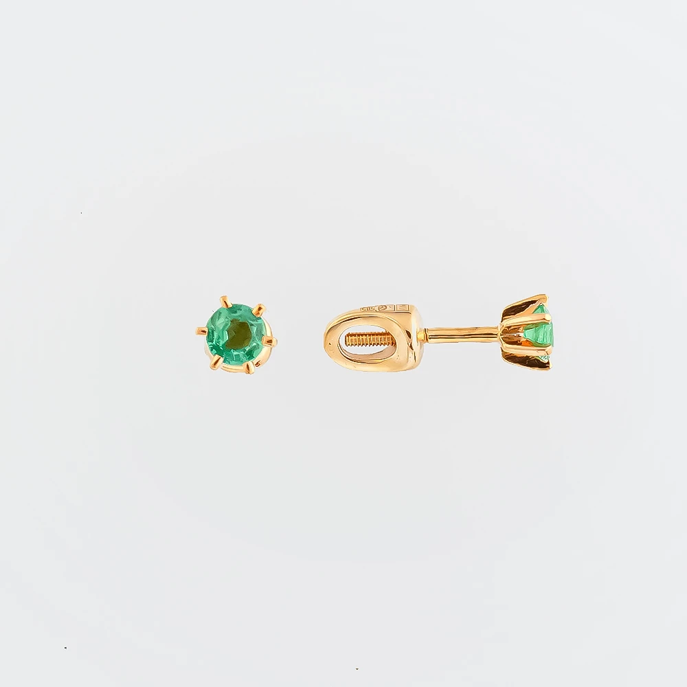 Серьги с изумрудом из красного золота 585 пробы