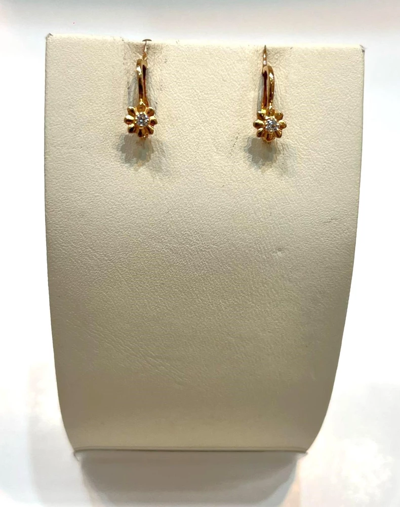 Серьги с фианитом из красного золота 585 пробы