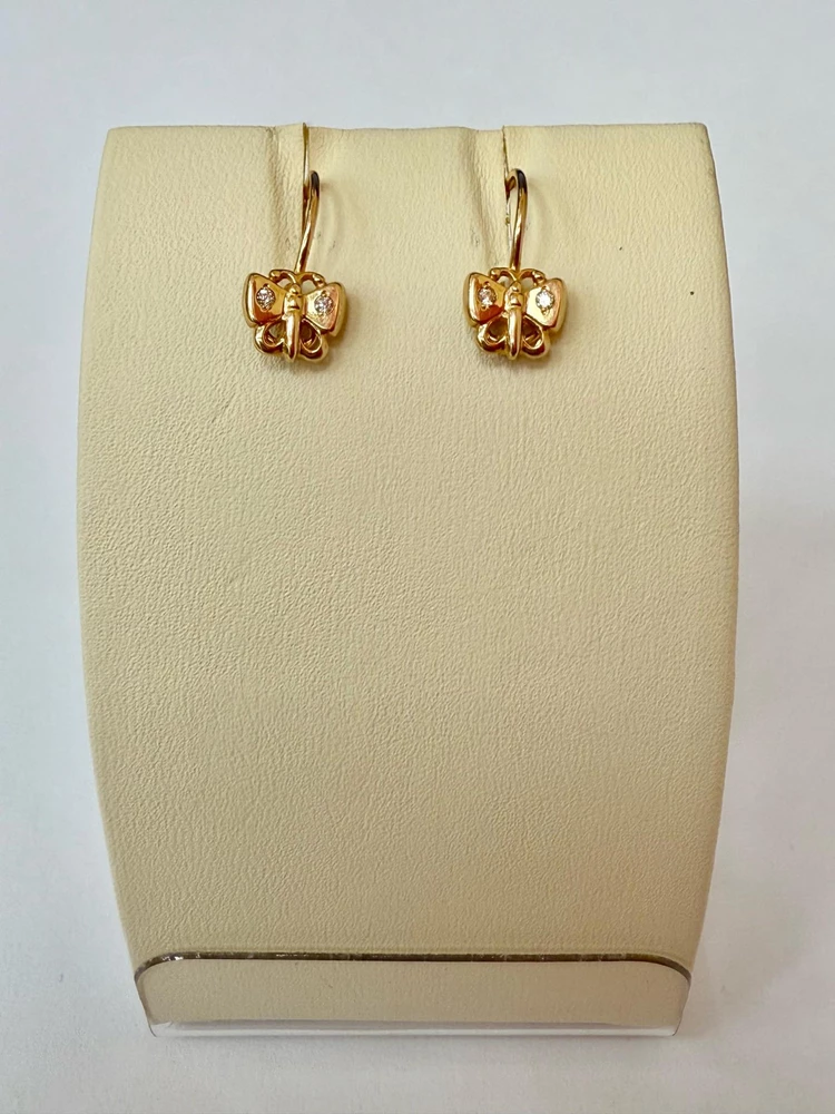 Серьги с фианитом из красного золота 585 пробы