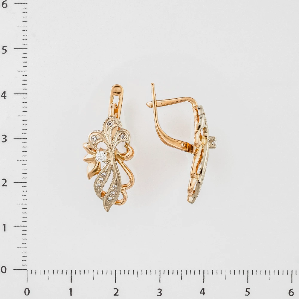 Серьги с фианитом из красного золота 585 пробы