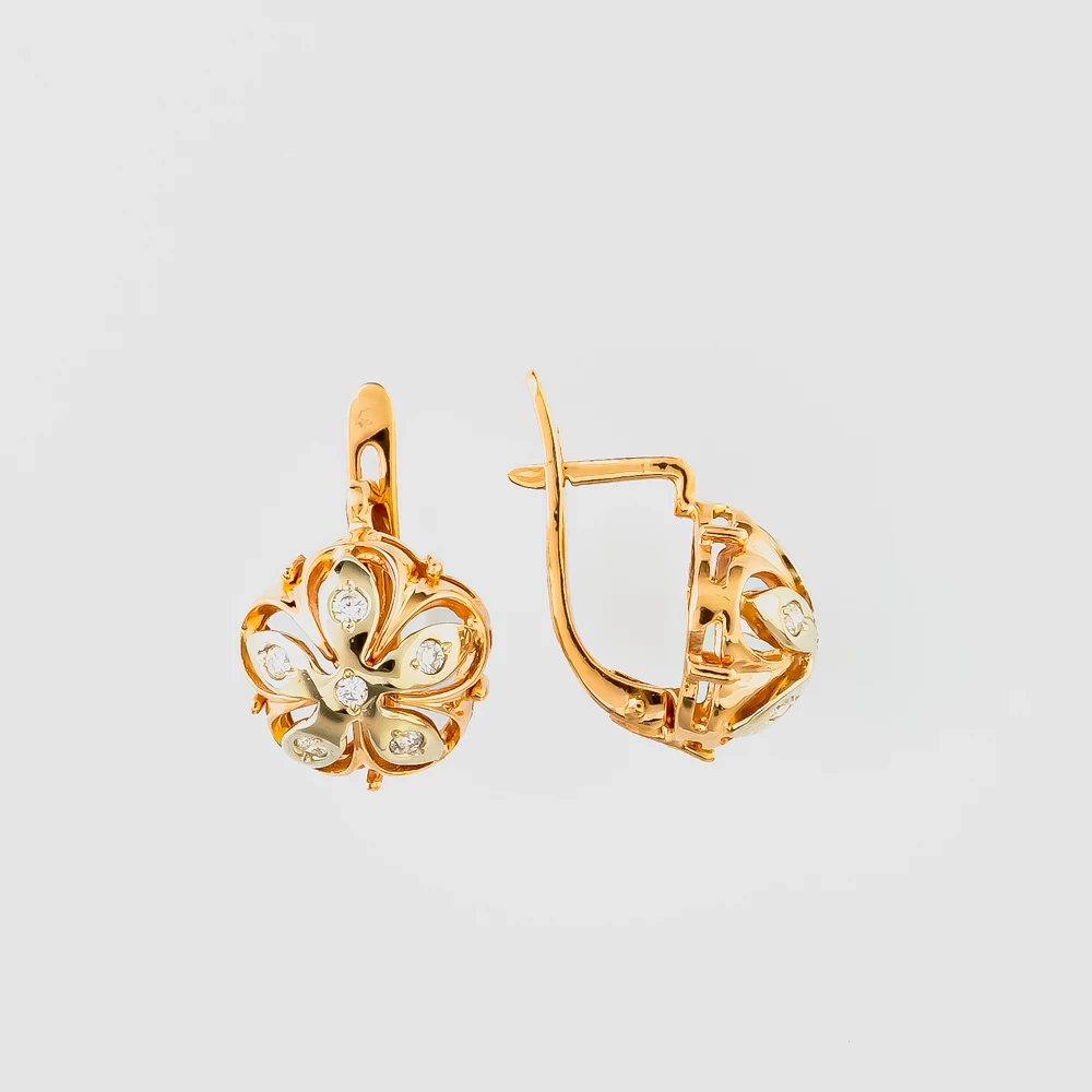 Серьги с бриллиантом из красного золота 585 пробы