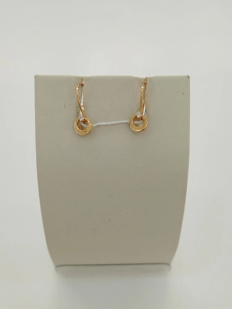 Серьги с фианитом из красного золота 585 пробы