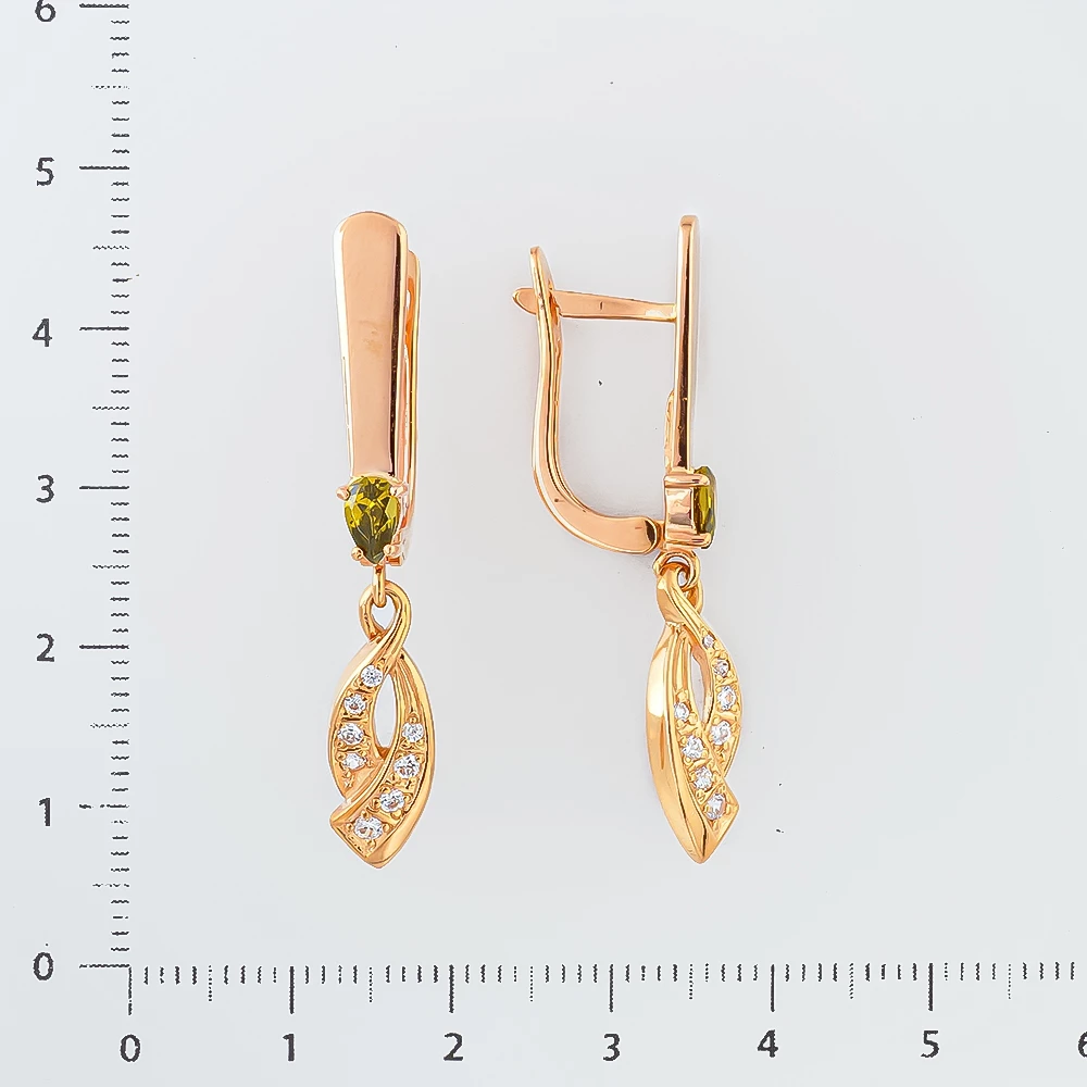 Серьги с хризолитом из красного золота 585 пробы