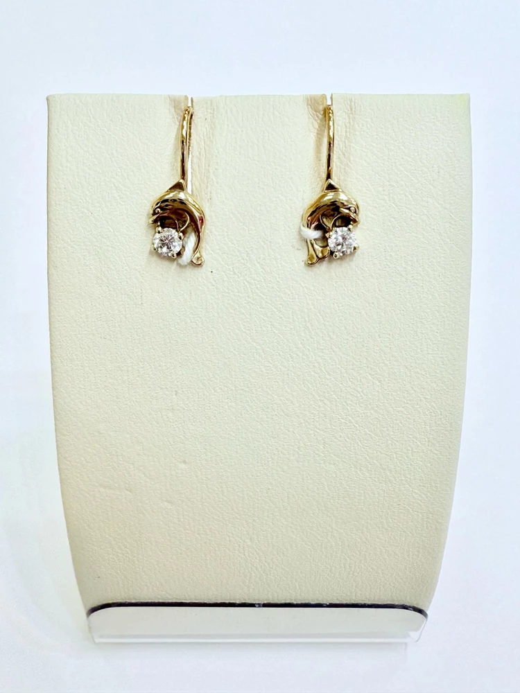 Серьги с фианитом из желтого золота 585 пробы