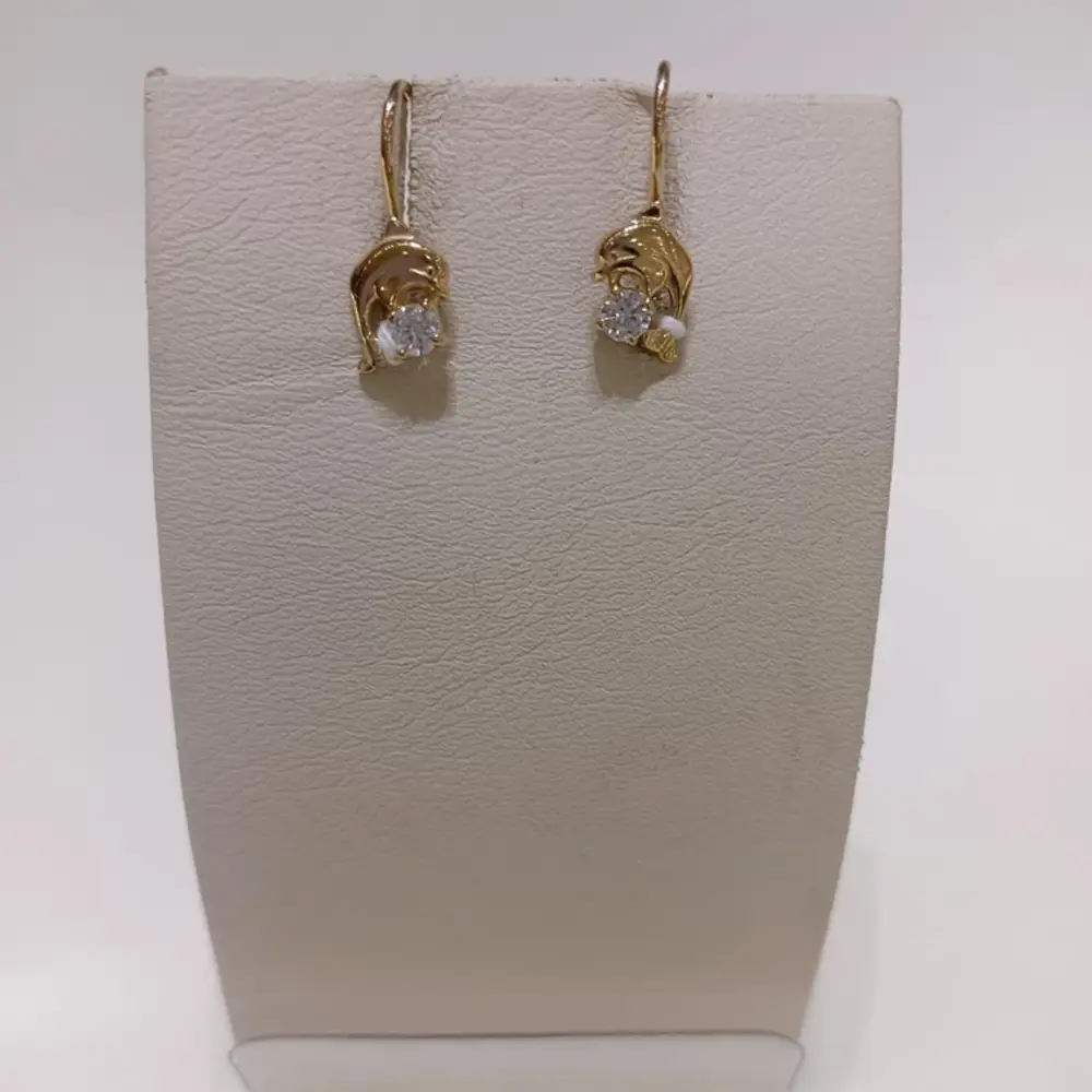 Серьги с фианитом из желтого золота 585 пробы 1