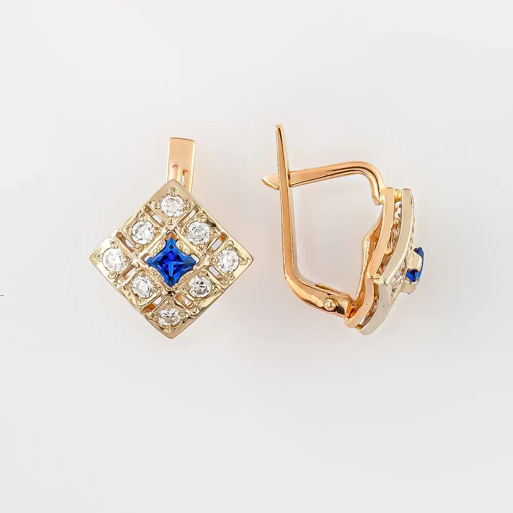 Серьги с фианитом из красного золота 585 пробы 1