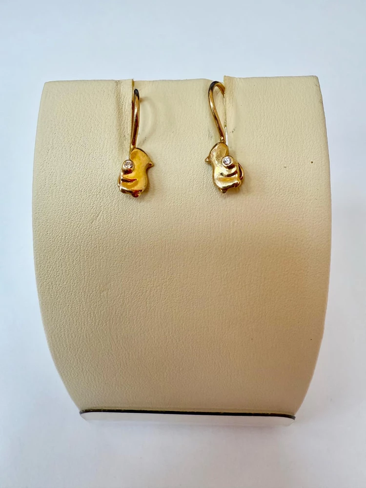 Серьги с фианитом из красного золота 585 пробы