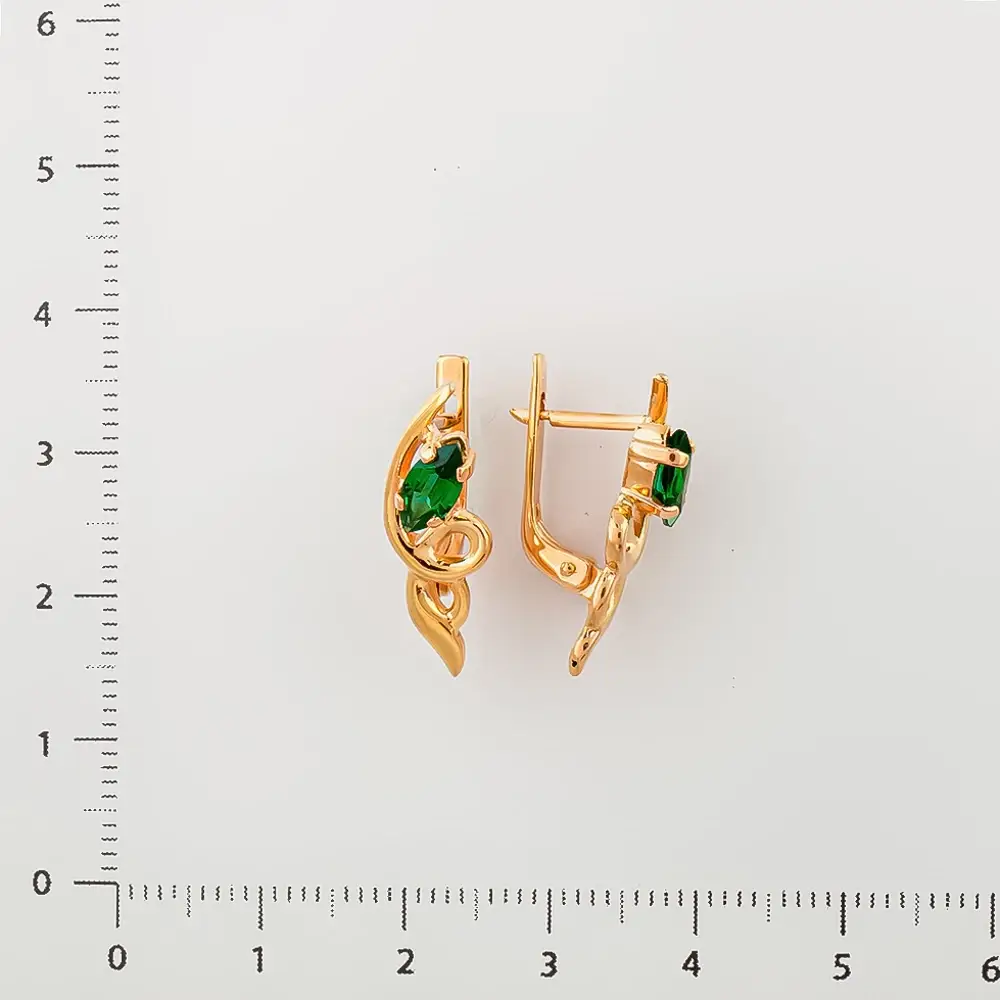 Серьги с изумрудом синтетическим из красного золота 585 пробы 2
