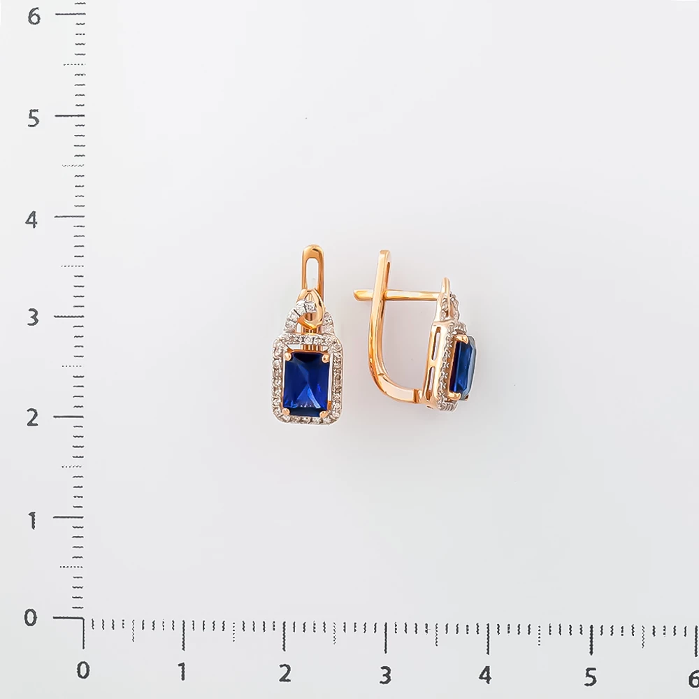Серьги с сапфиром синтетическим из красного золота 585 пробы
