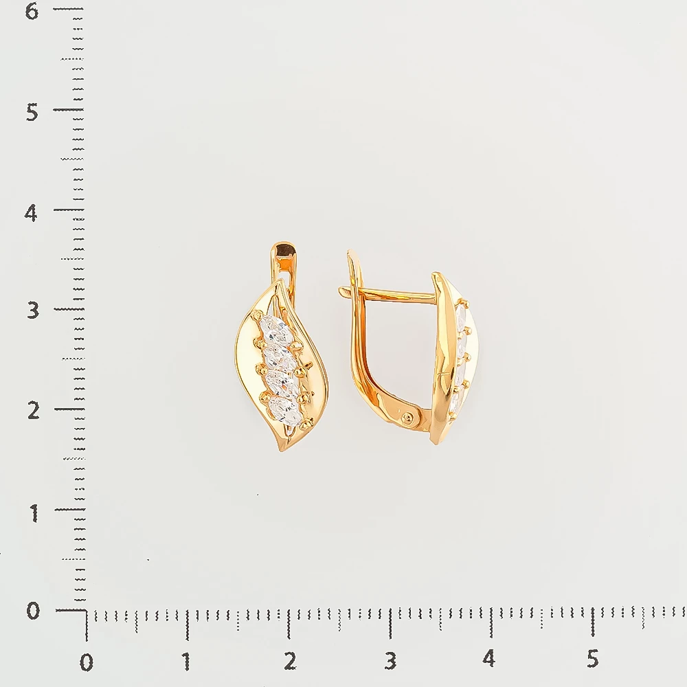 Серьги с фианитом из красного золота 585 пробы