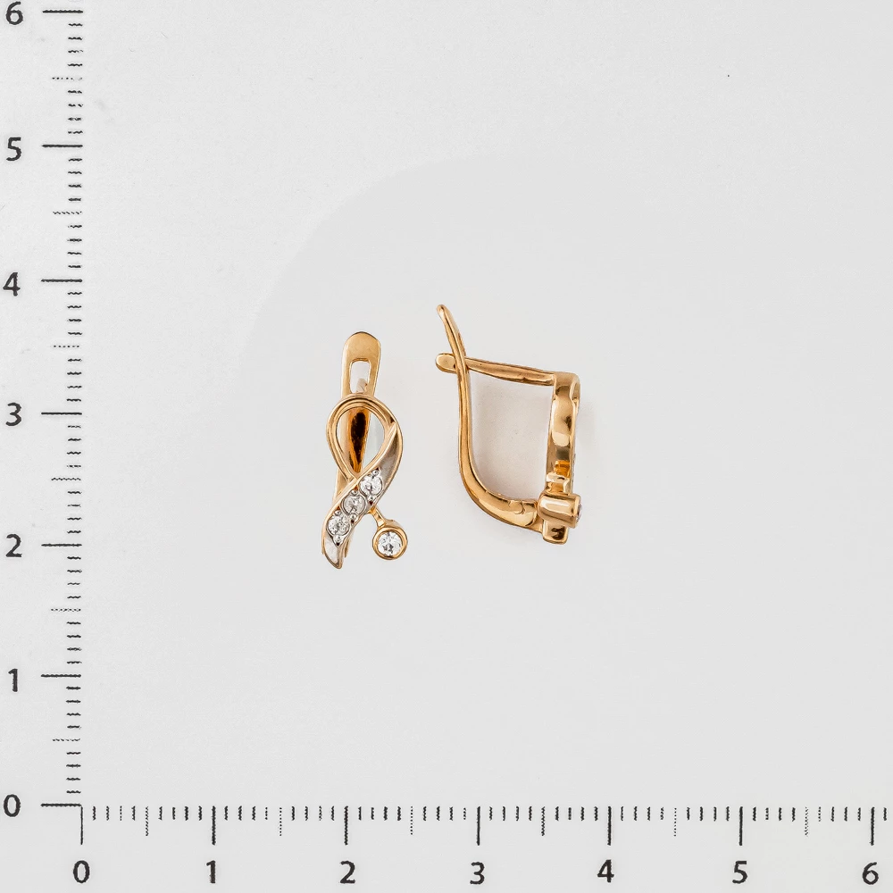 Серьги с фианитом из красного золота 585 пробы