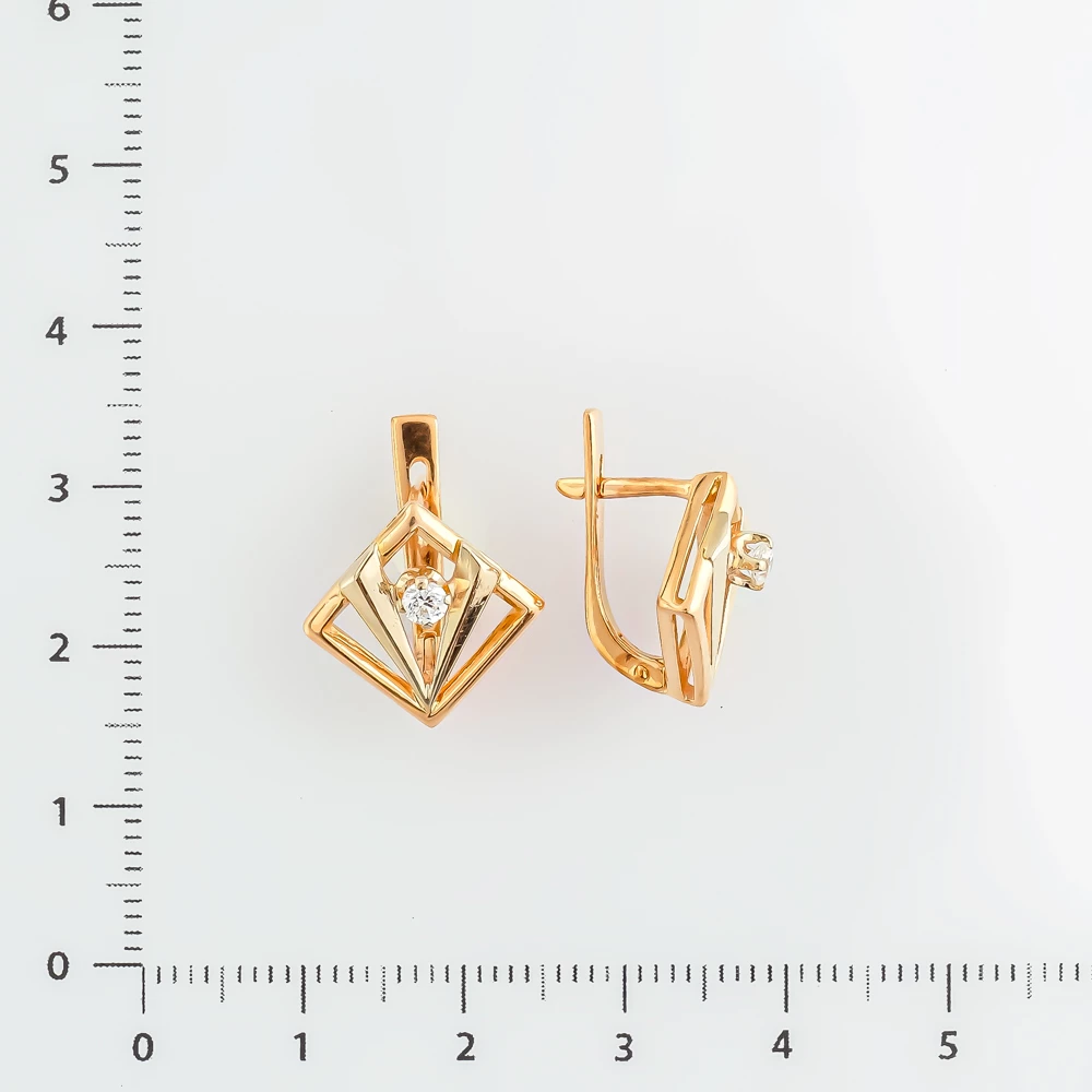 Серьги с фианитом из красного золота 585 пробы