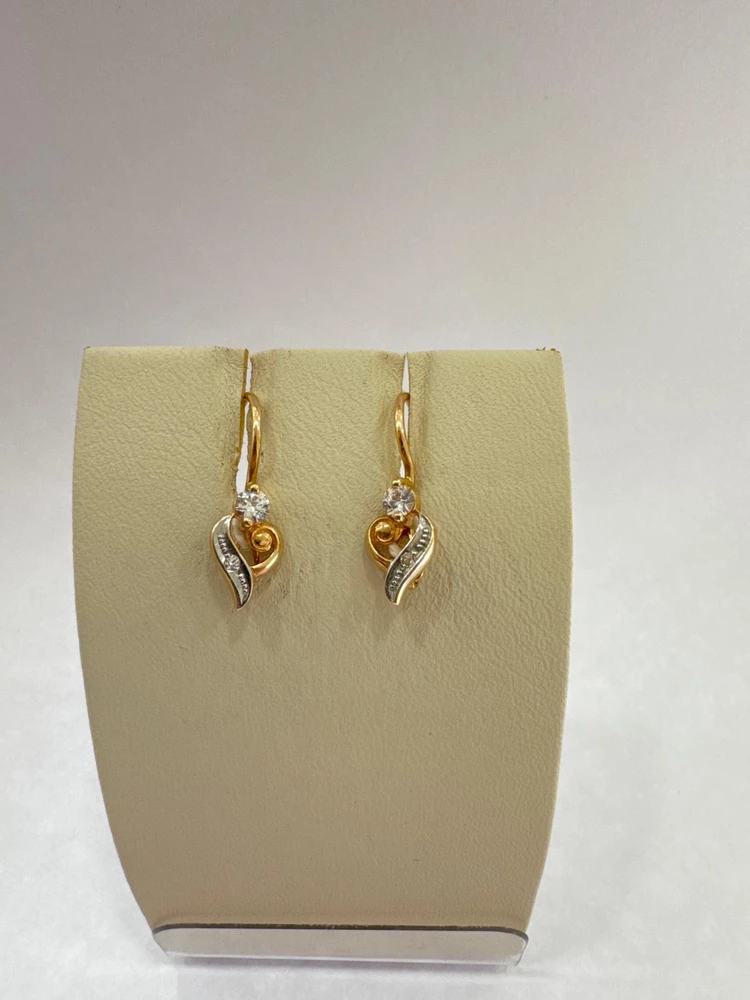 Серьги с фианитом из красного золота 585 пробы