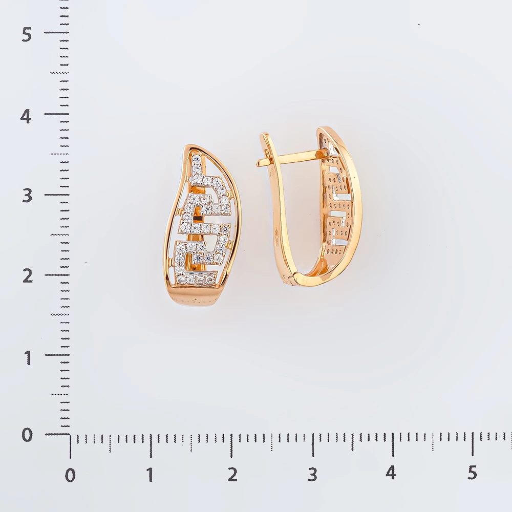 Серьги с фианитом из красного золота 585 пробы