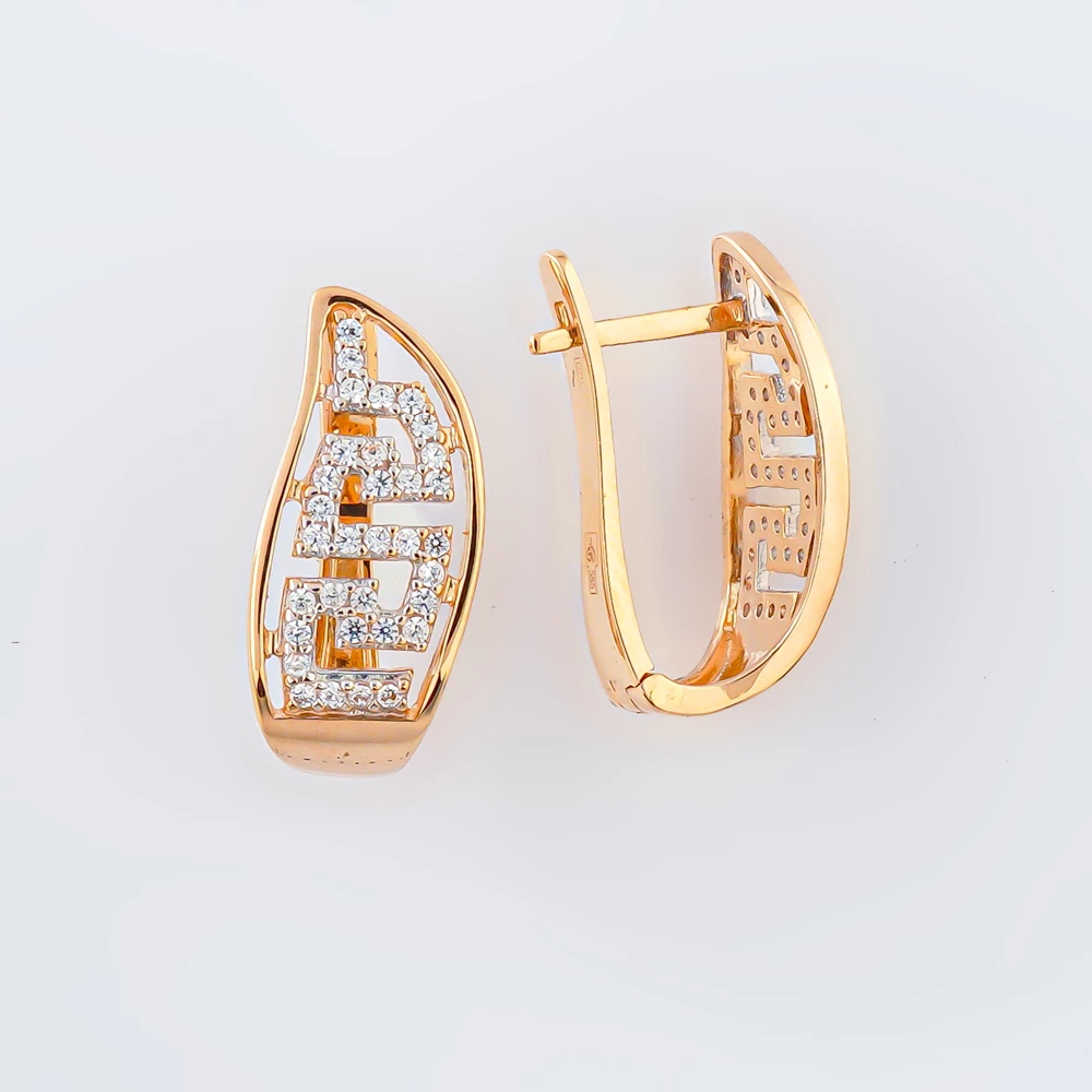 Серьги с фианитом из красного золота 585 пробы