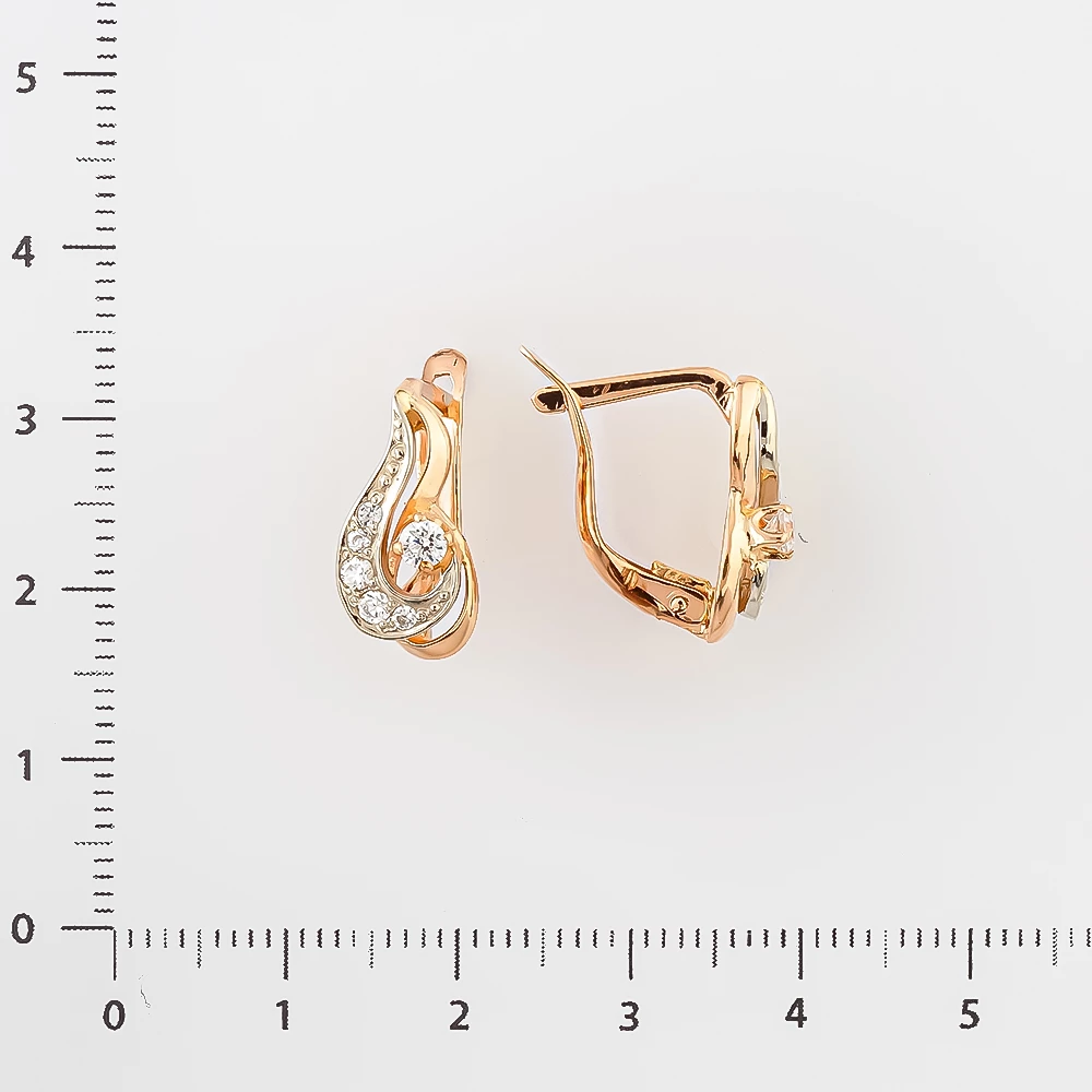 Серьги с фианитом из красного золота 585 пробы