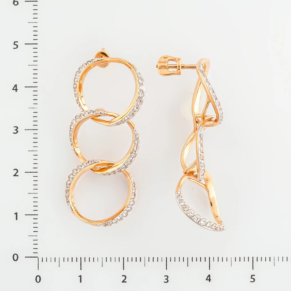 Серьги с фианитом из красного золота 585 пробы