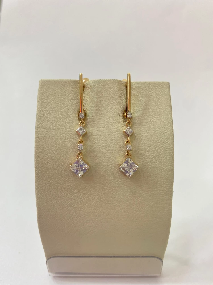 Серьги с фианитом из красного золота 585 пробы