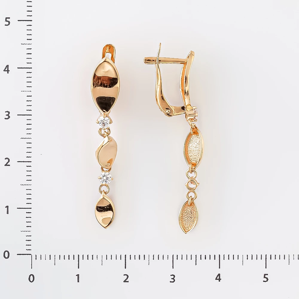 Серьги с фианитом из красного золота 585 пробы