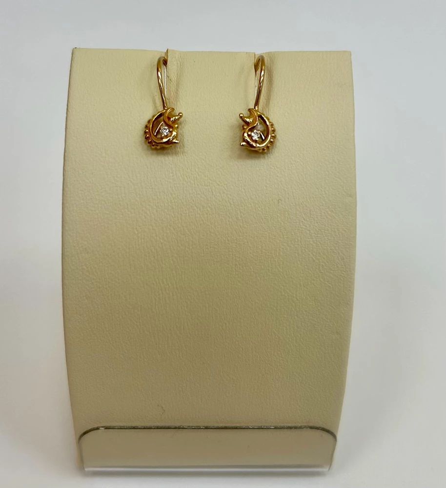 Серьги с фианитом из красного золота 585 пробы