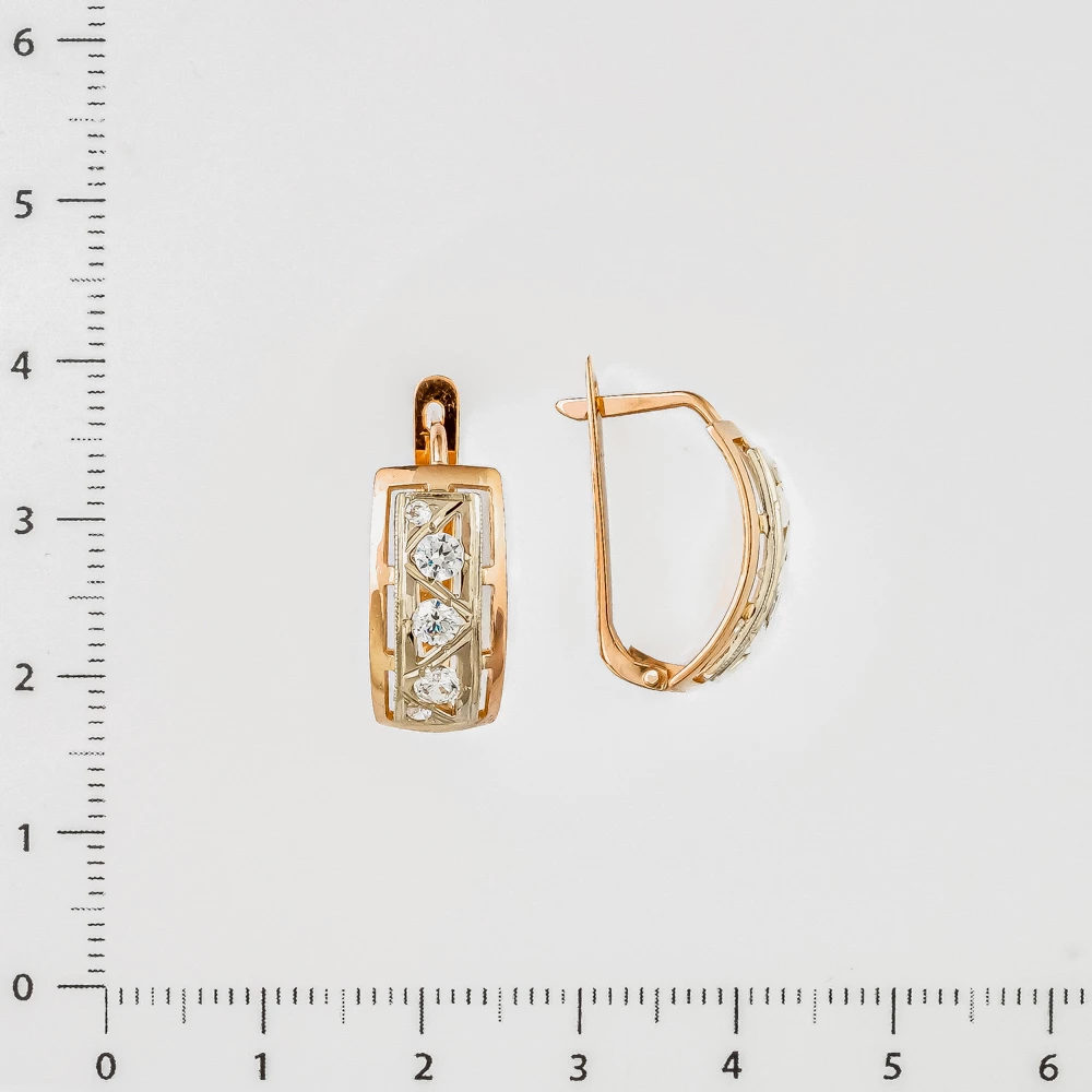 Серьги с фианитом из красного золота 585 пробы
